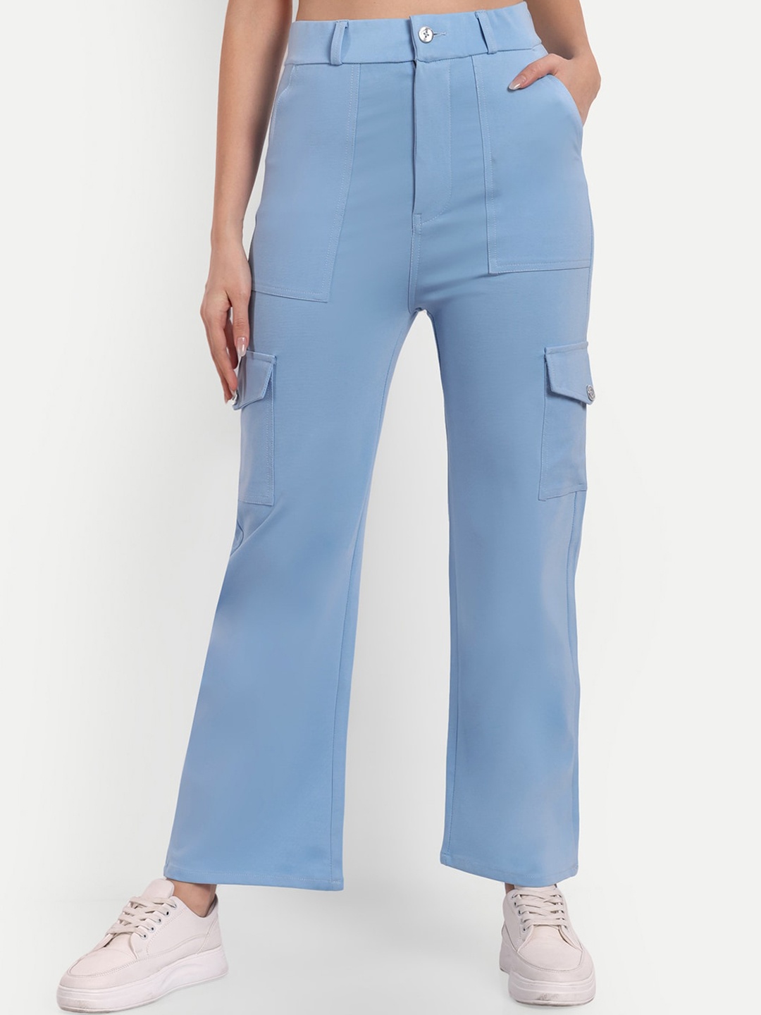

BROADSTAR Women Smart Straight Fit High-Rise Easy Wash Cargos, Blue