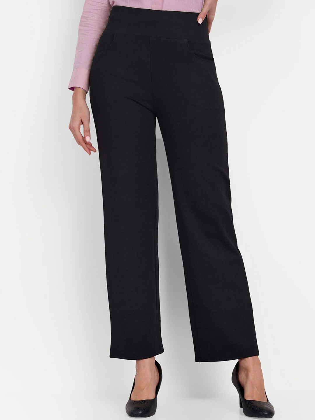 

BROADSTAR Women Classic Straight Fit High-Rise Trousers, Black