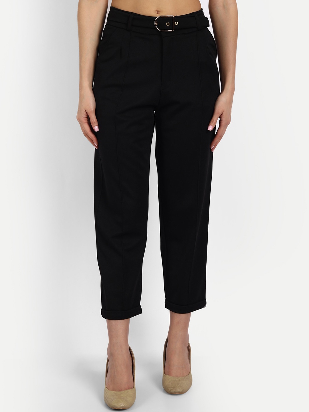 

BROADSTAR Women Relaxed Straight Leg High-Rise Trousers, Black