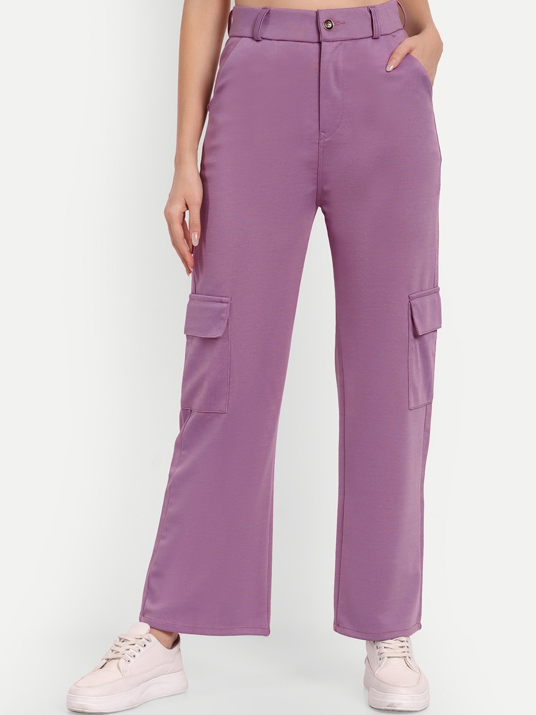 

BROADSTAR Women Smart Straight Fit High-Rise Easy Wash Cargo Trousers, Violet