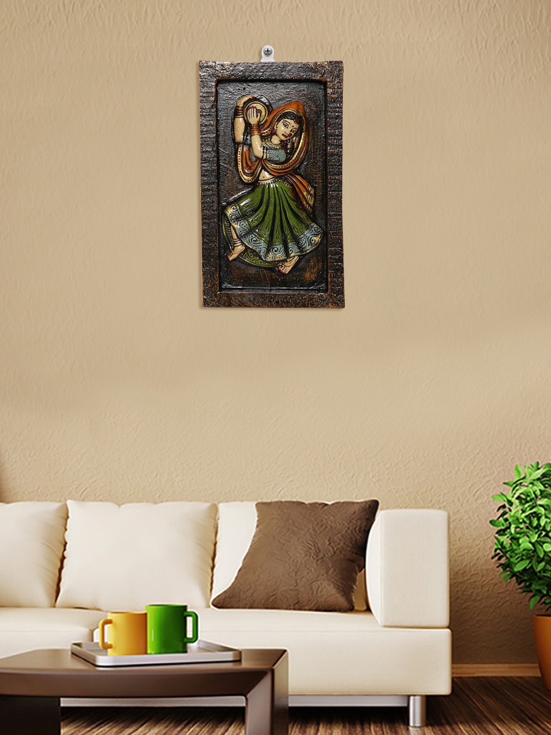 

Unravel India Brown & Multi Wooden Tribal Musician Wall Painting