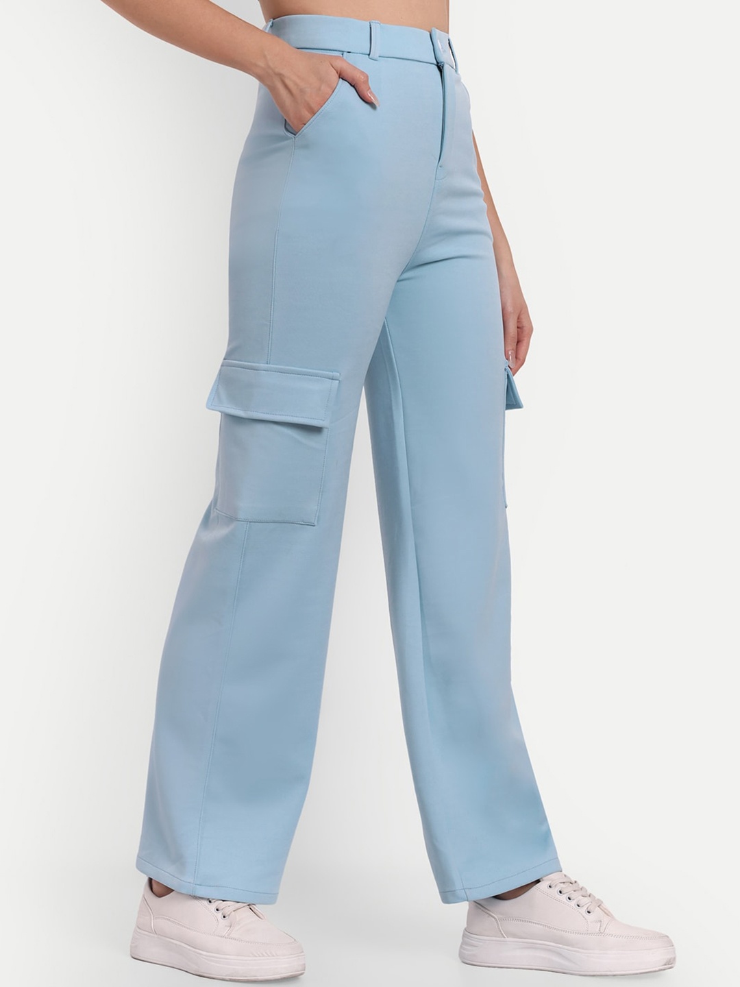 

BROADSTAR Women Smart Straight Fit High-Rise Easy Wash Cargos, Blue