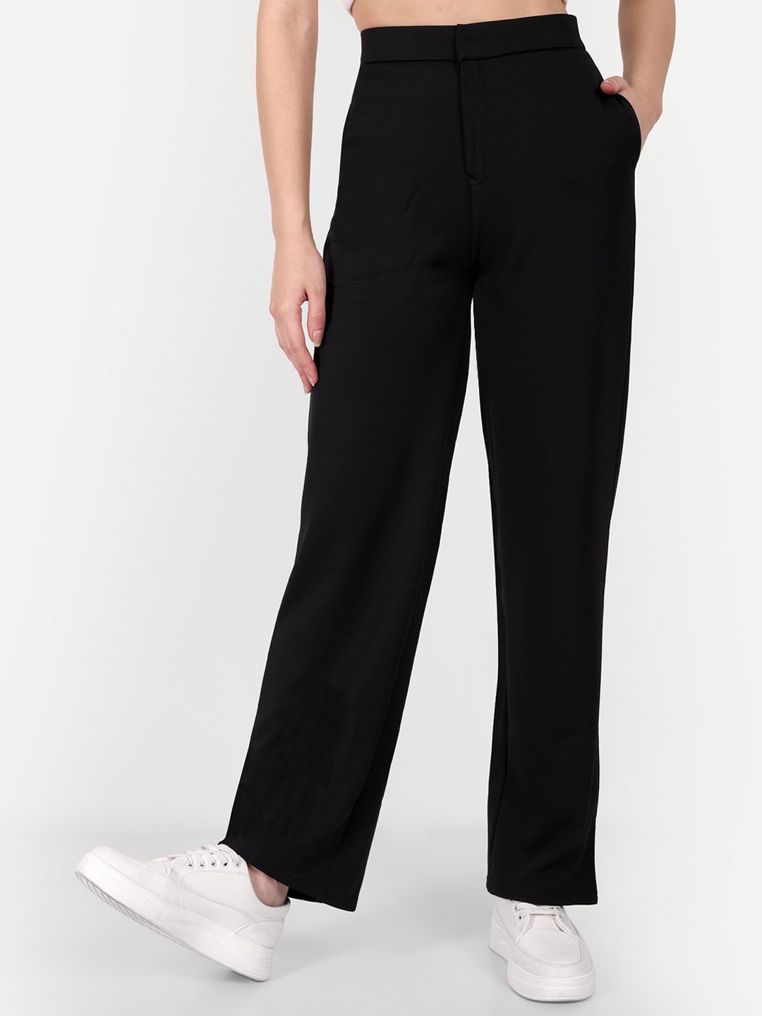 

BROADSTAR Women Smart Straight Fit High-Rise Formal Trousers, Black