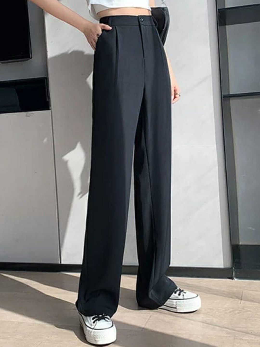 

BROADSTAR Women Pleated Korean Pants, Black