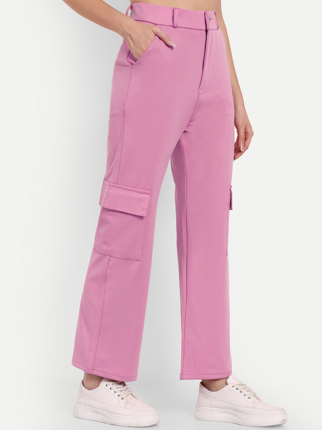 

BROADSTAR Women Smart Straight Fit High-Rise Easy Wash Cargos, Pink