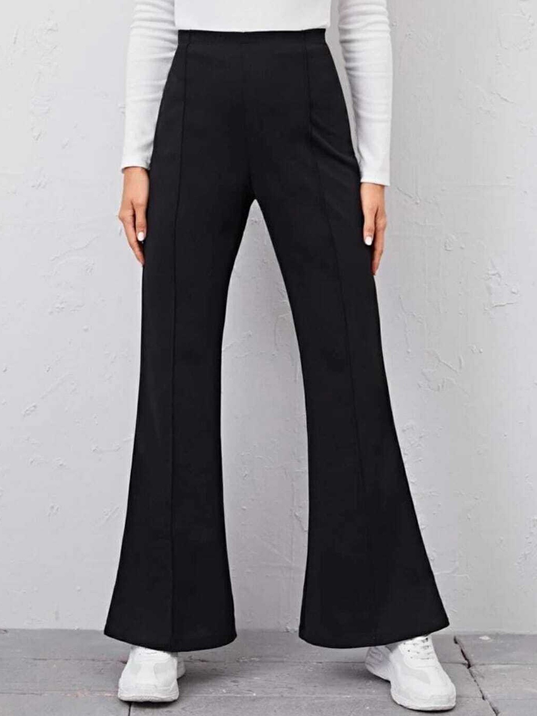 

BROADSTAR Women Comfort Flared High-Rise Easy Wash Bootcut Trousers, Black