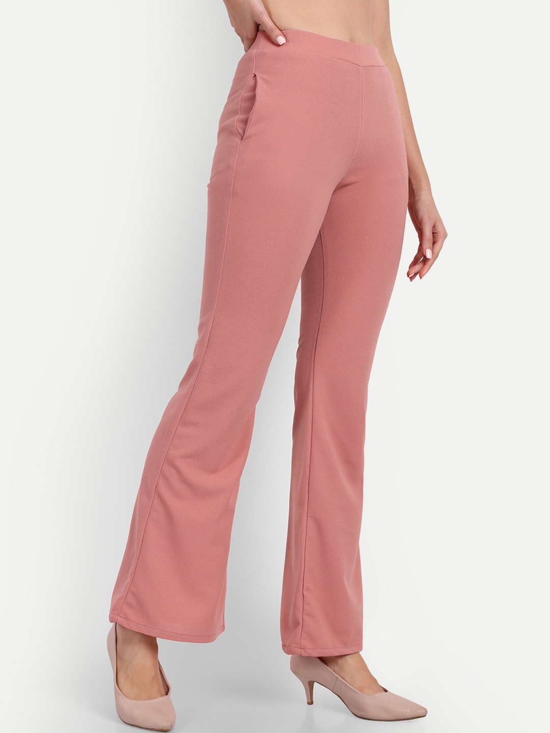 

BROADSTAR Women Relaxed Flared High-Rise Non Iron Bootcut Trousers, Pink