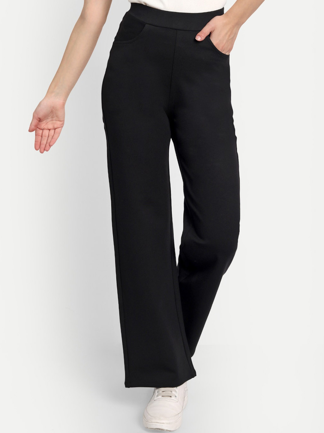 

BROADSTAR Women Smart Straight Fit High-Rise Trousers, Black