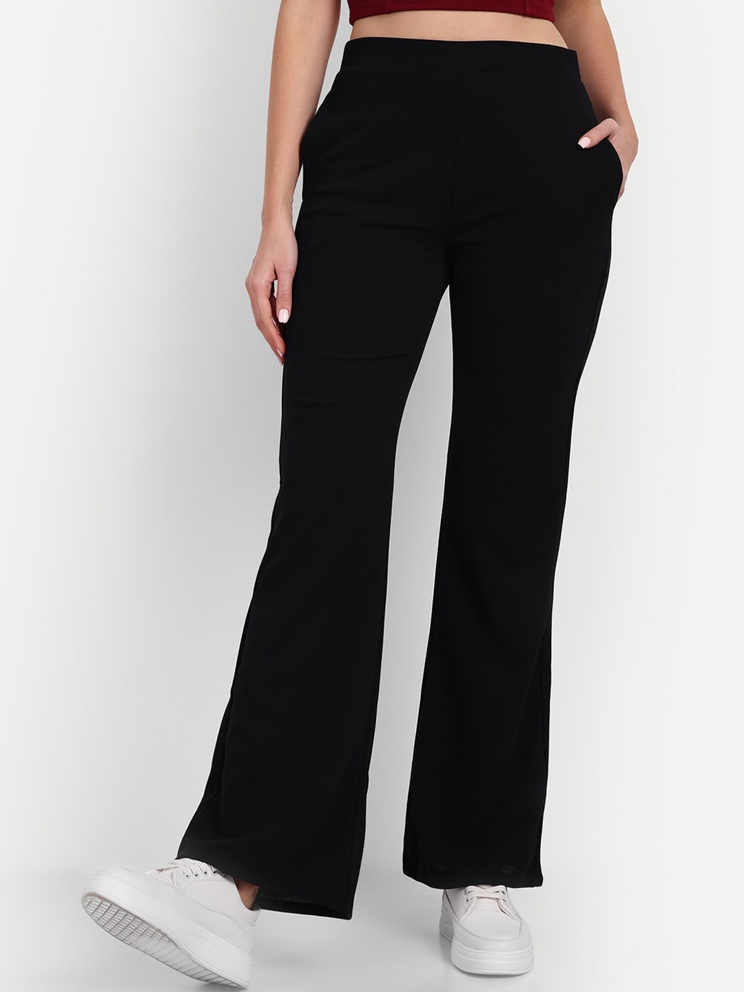 

BROADSTAR Women Relaxed Flared High-Rise Non Iron Bootcut Trousers, Black
