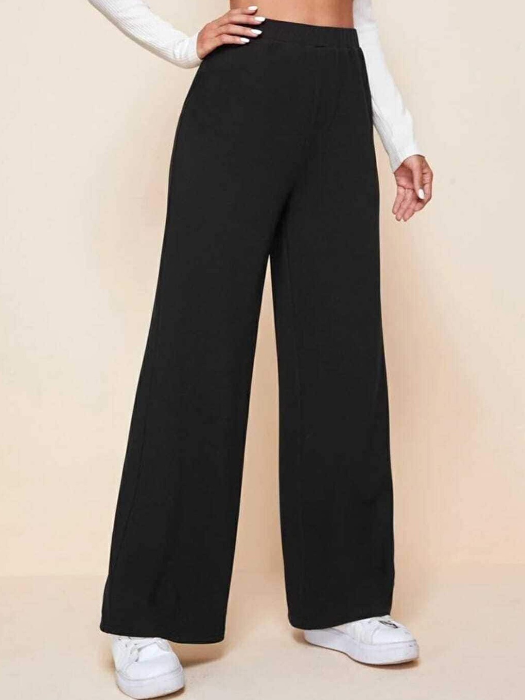 

BROADSTAR Women Relaxed Straight Leg Loose Fit High-Rise Easy Wash Trousers, Black