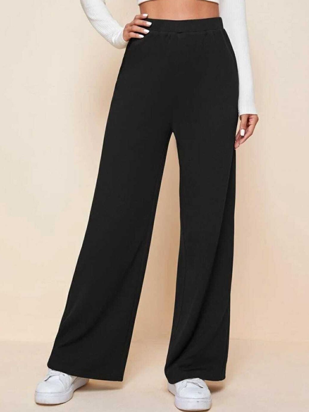 

BROADSTAR Women Relaxed Straight Leg Loose Fit High-Rise Easy Wash Parallel Trousers, Black