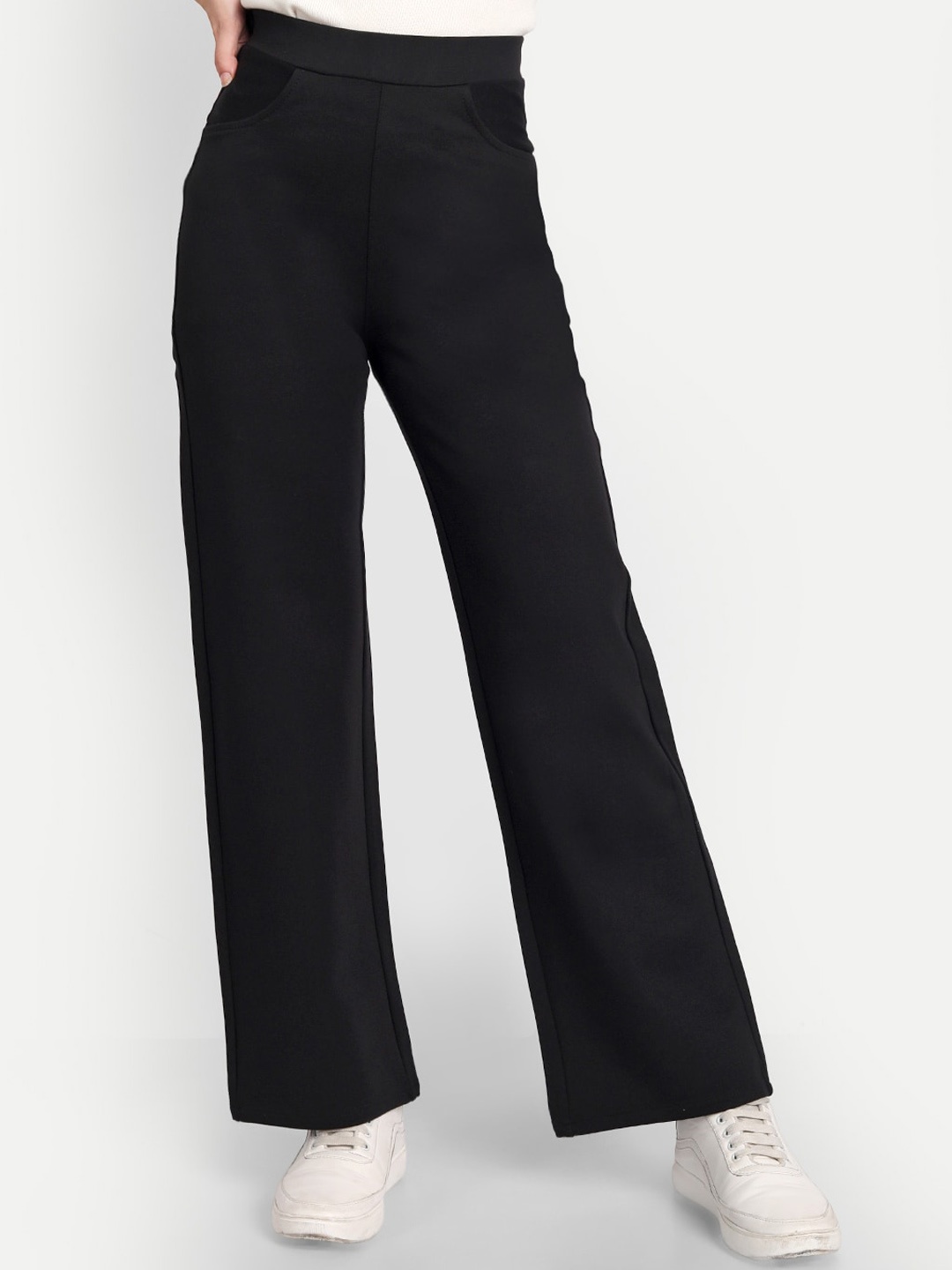 

BROADSTAR Women Smart Straight Fit High-Rise Easy Wash Trousers, Black