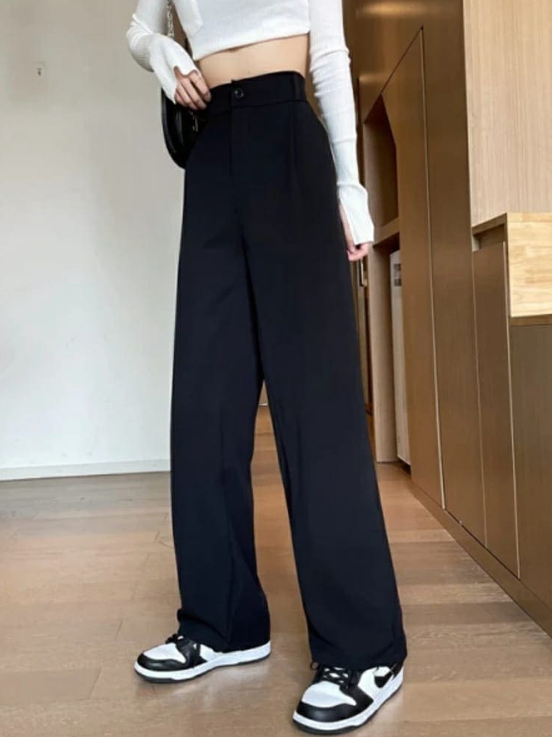 

BROADSTAR Women Pleated Korean Pants, Black