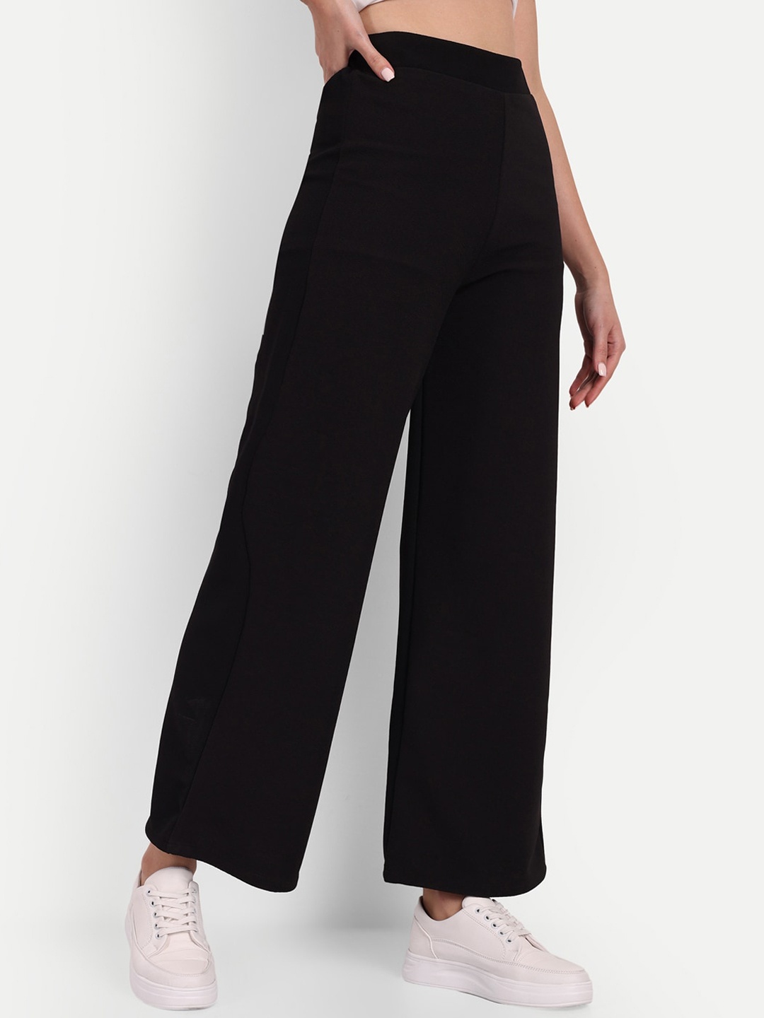 

BROADSTAR Women Smart Loose Fit High-Rise Easy Wash Parallel Trousers, Black