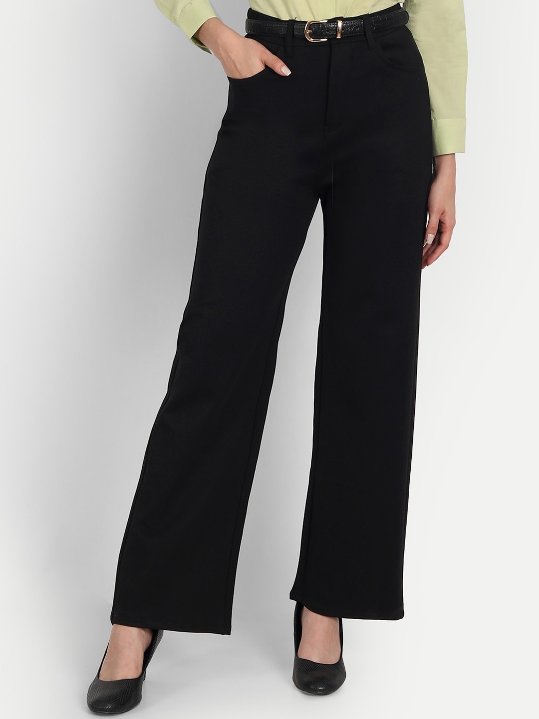 

BROADSTAR Women Smart Loose Fit High-Rise Easy Wash Parallel Trousers, Black