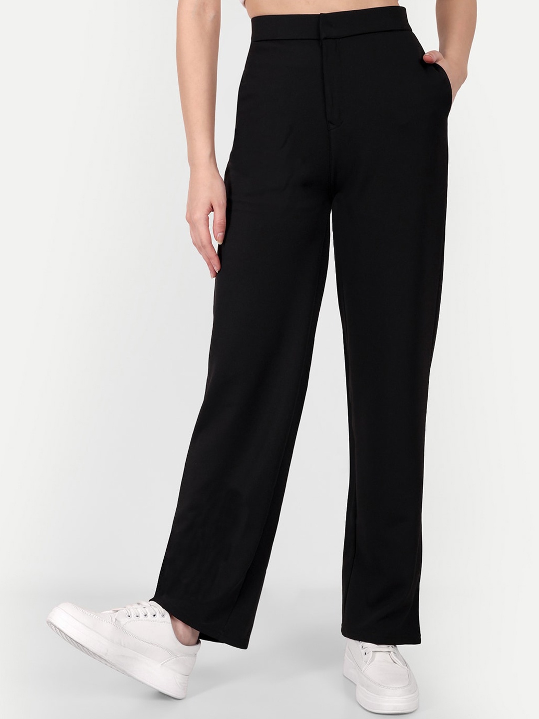 

BROADSTAR Women Smart Straight Fit High-Rise Easy Wash Trousers, Black