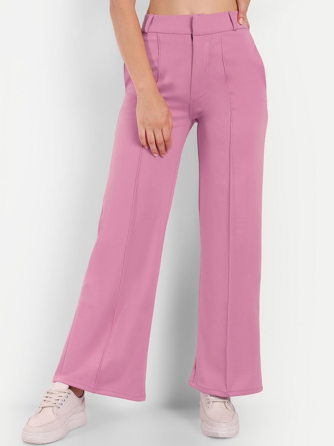 

BROADSTAR Women Smart Straight Fit High-Rise Trousers, Pink