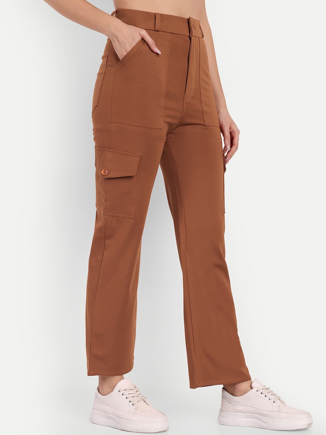 

BROADSTAR Women Smart Straight Fit High-Rise Trousers, Tan