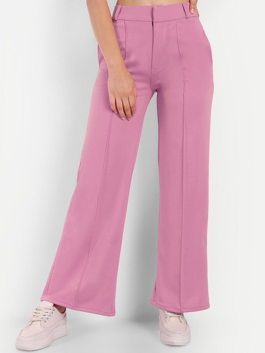 

BROADSTAR Women Smart Straight Fit High-Rise Easy Wash Trousers, Pink