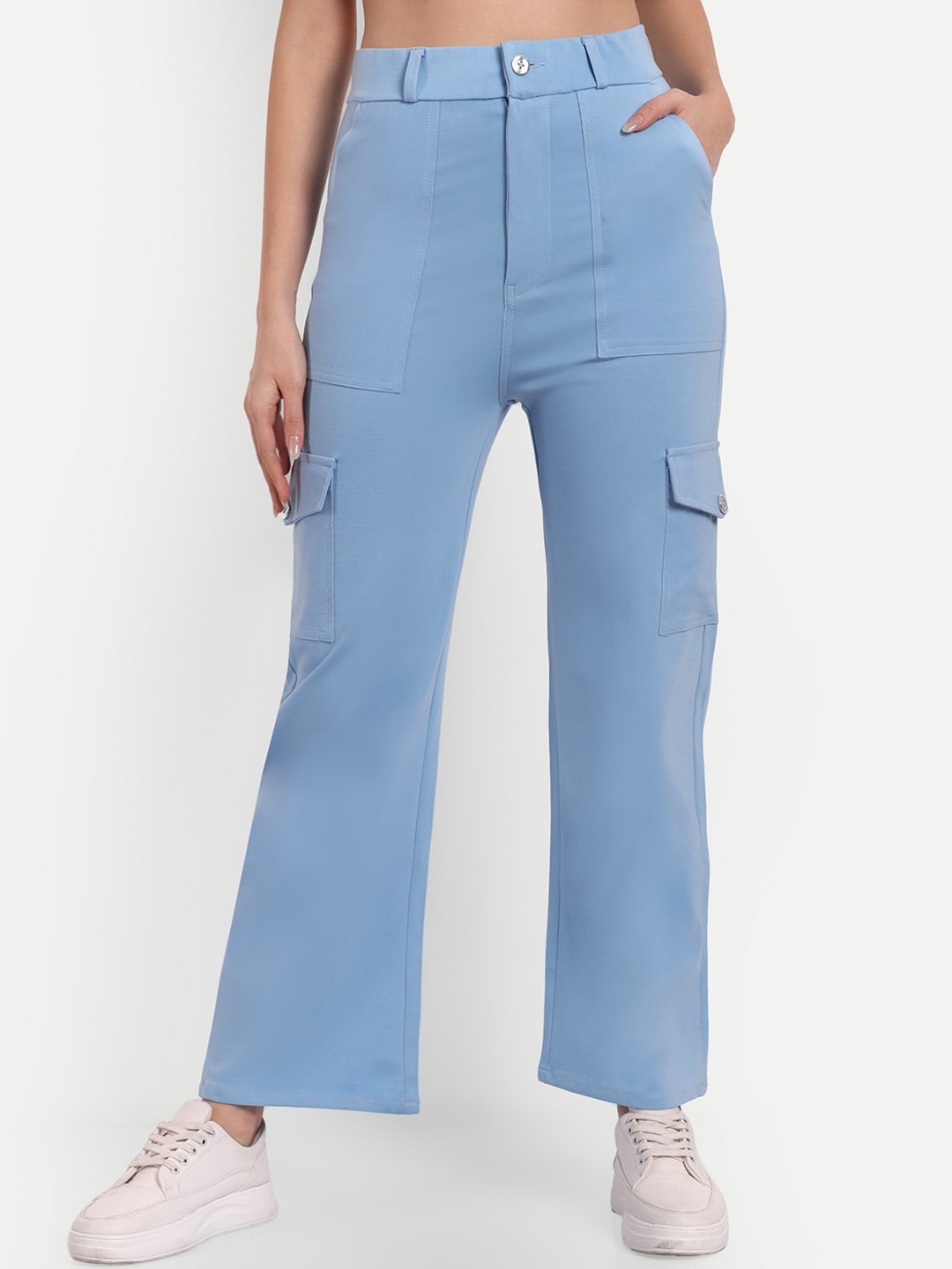 

BROADSTAR Women Smart Straight Fit High-Rise Easy Wash Cargos, Blue