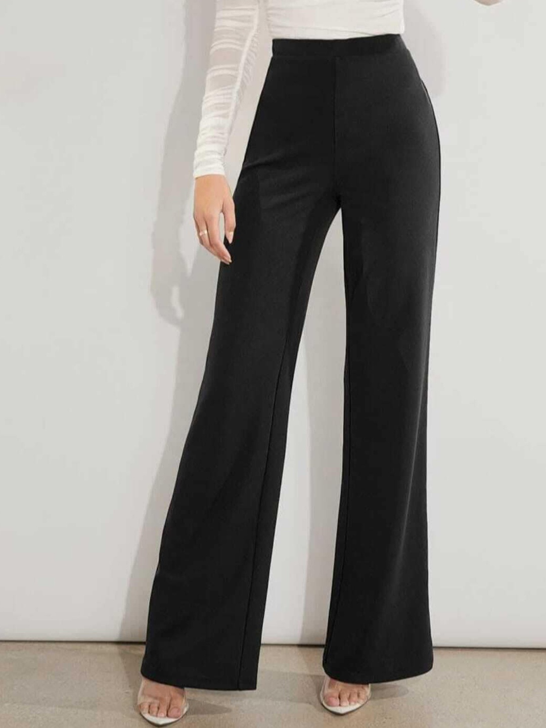 

BROADSTAR Women Relaxed Straight Leg Straight Fit High-Rise Stretchable Parallel Trousers, Black