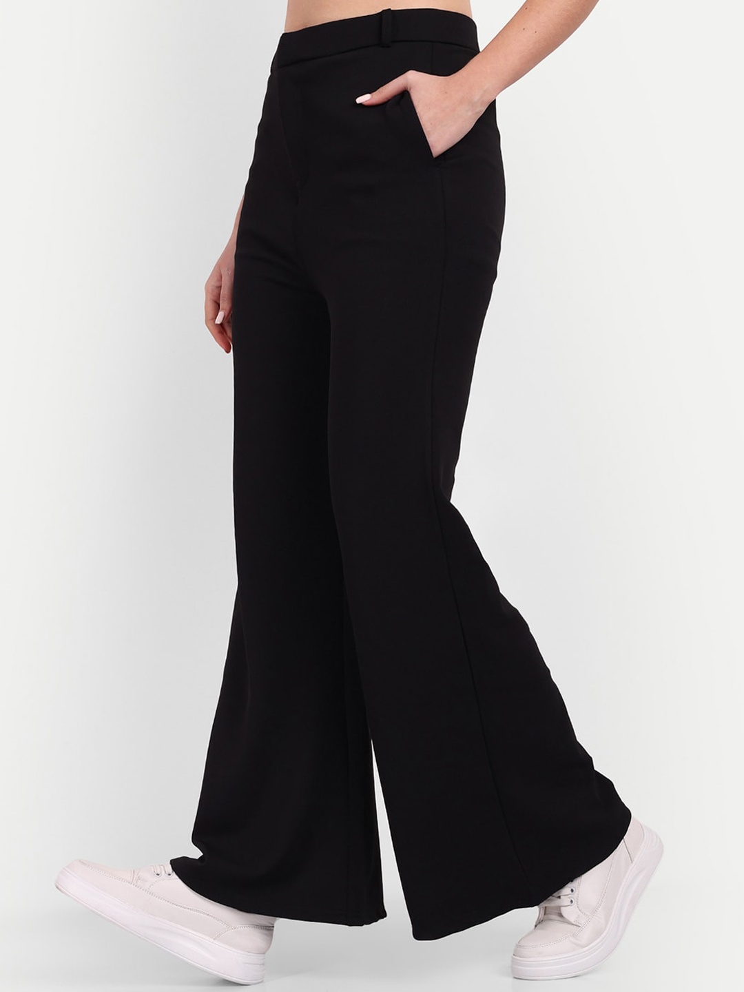

BROADSTAR Women Smart Flared High-Rise Easy Wash Bootcut Trousers, Black