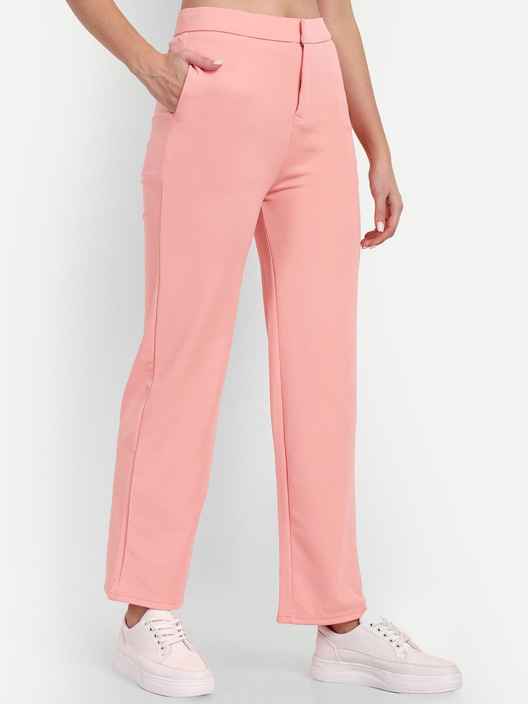 

BROADSTAR Women Relaxed Straight Leg Straight Fit High-Rise Easy Wash Parallel Trousers, Pink