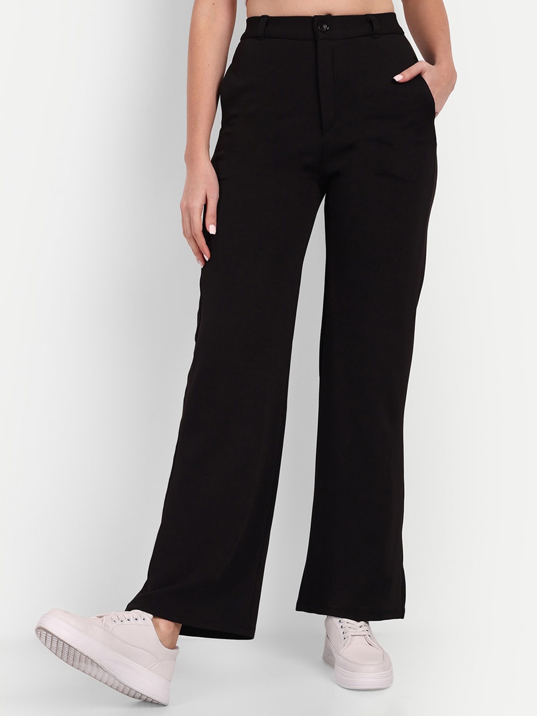 

BROADSTAR Women Smart Loose Fit High-Rise Parallel Trousers, Black