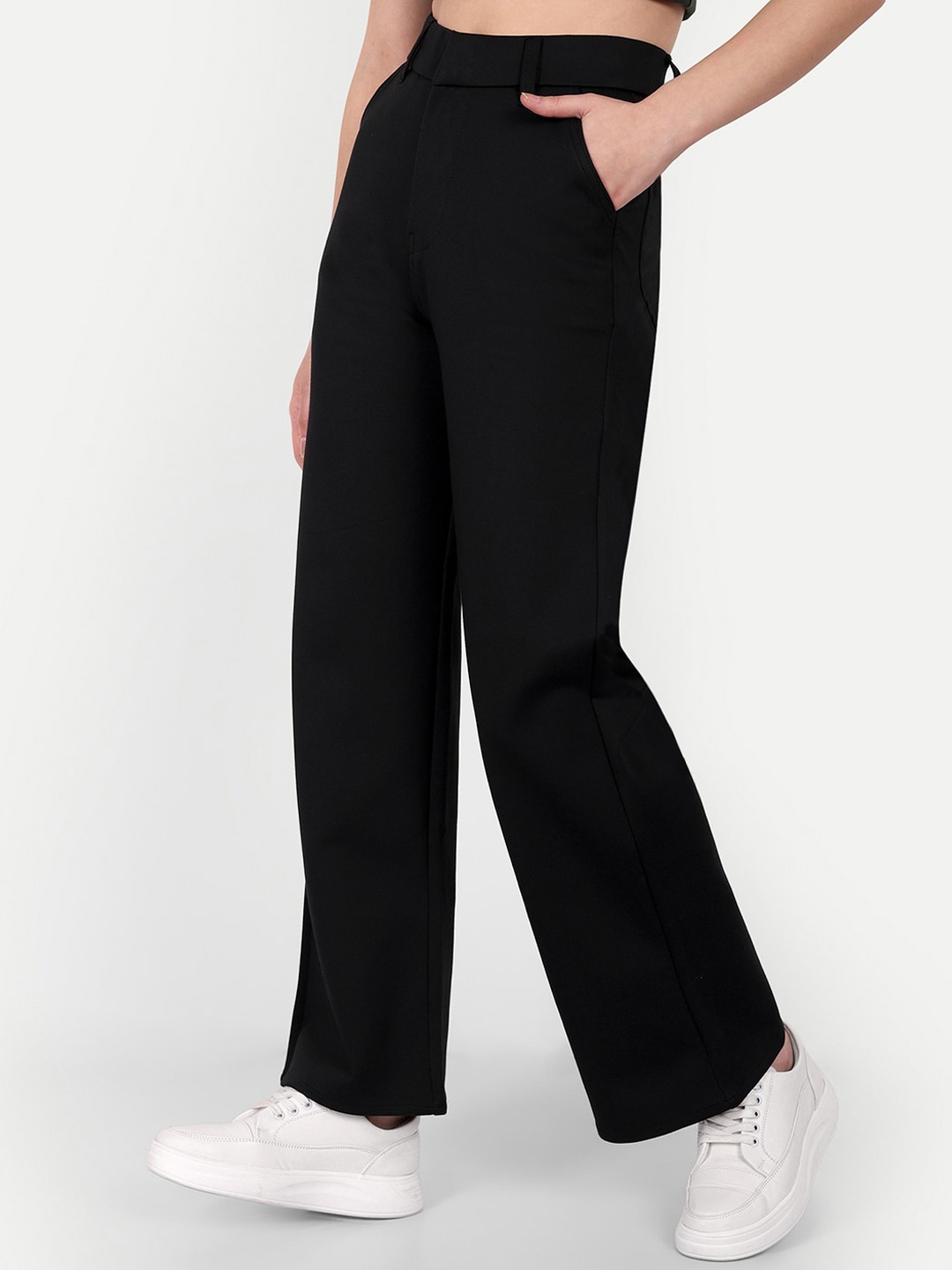 

BROADSTAR Women Smart Loose Fit High-Rise Trousers, Black