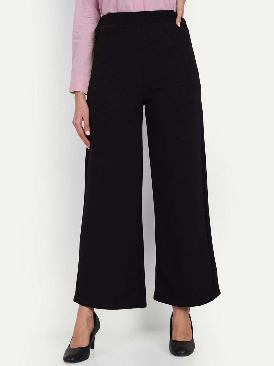 

BROADSTAR Women Relaxed Loose Fit High-Rise Easy Wash Formal Trousers, Black