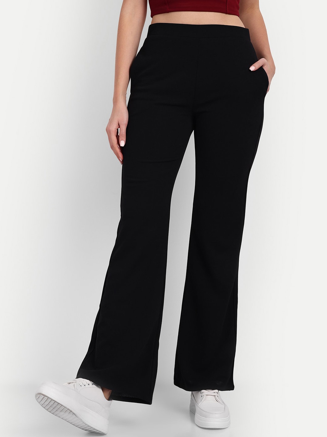 

BROADSTAR Women Relaxed Flared High-Rise Non Iron Stretchable Bootcut Trousers, Black