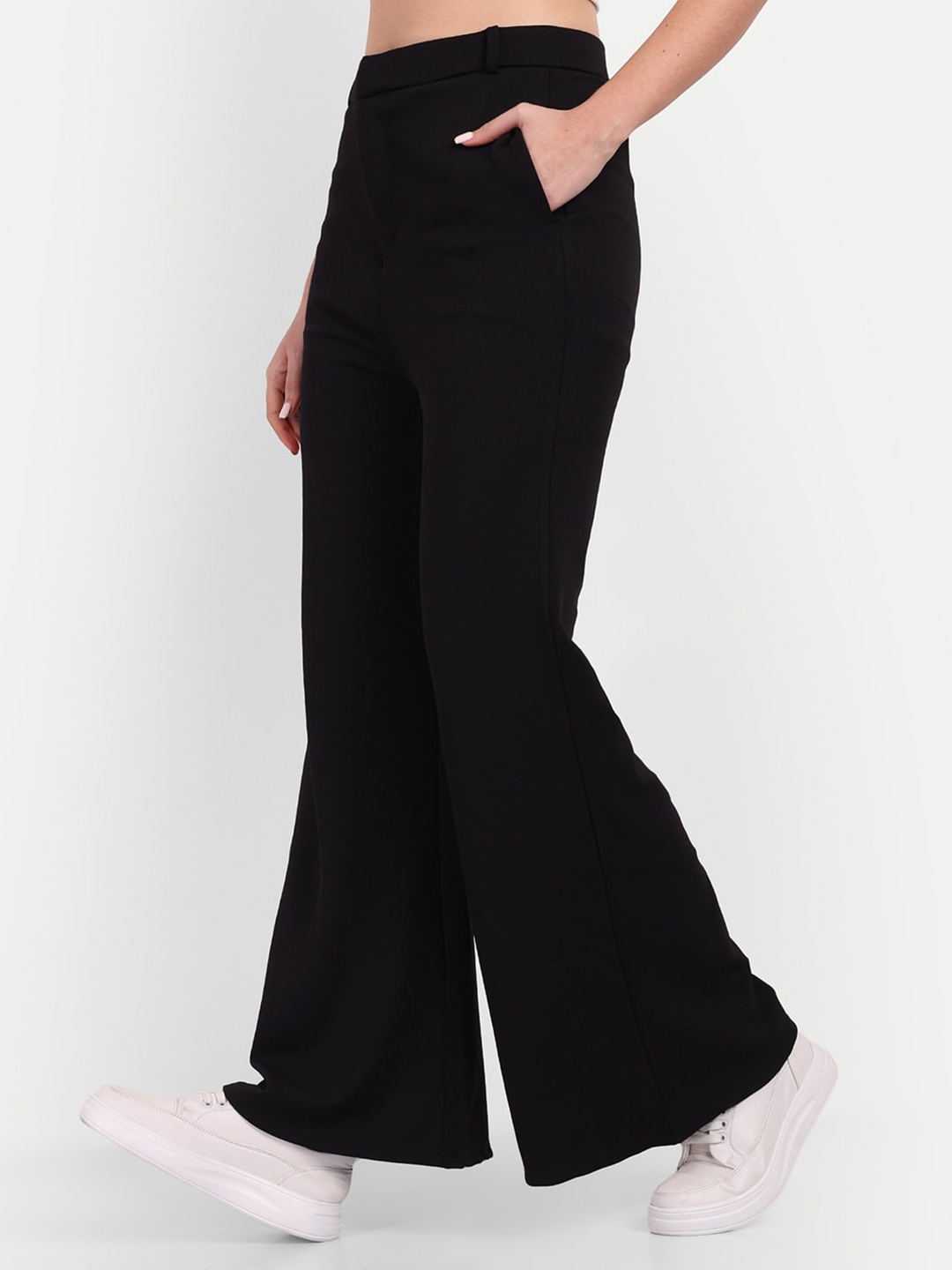 

BROADSTAR Women Smart Flared High-Rise Bootcut Trousers, Black