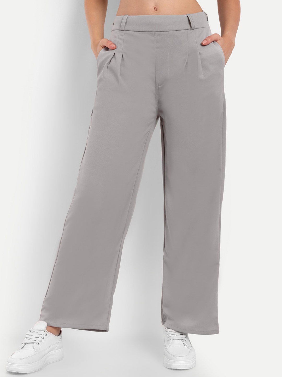 

BROADSTAR Women Smart Loose Fit High-Rise Easy Wash Pleated Trousers, Navy blue