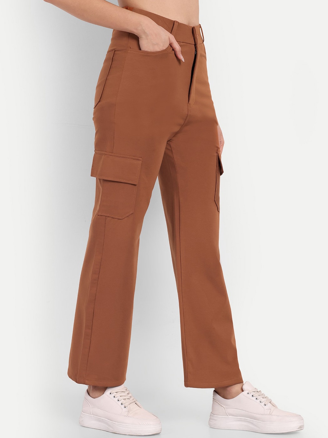 

BROADSTAR Women Smart Straight Fit High-Rise Easy Wash Cargos, Tan