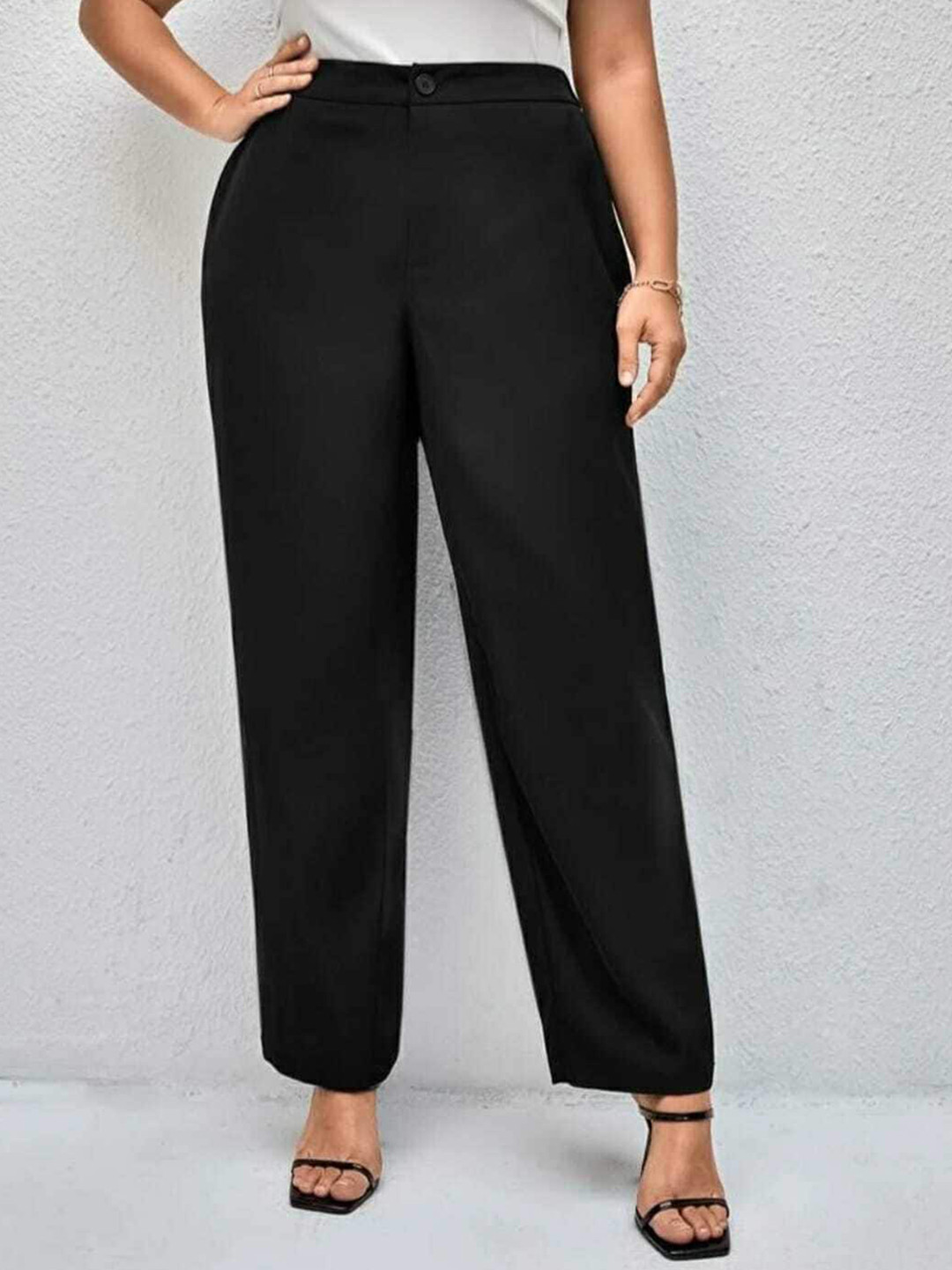

BROADSTAR Women Black Relaxed Loose Fit High-Rise Easy Wash Trousers