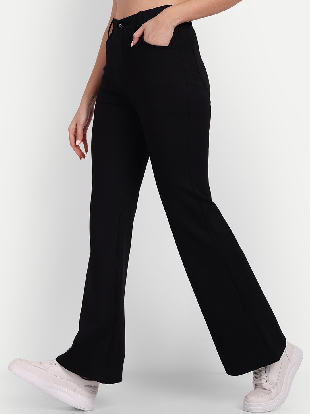 

BROADSTAR Women Smart Flared High-Rise Easy Wash Bootcut Trousers, Black