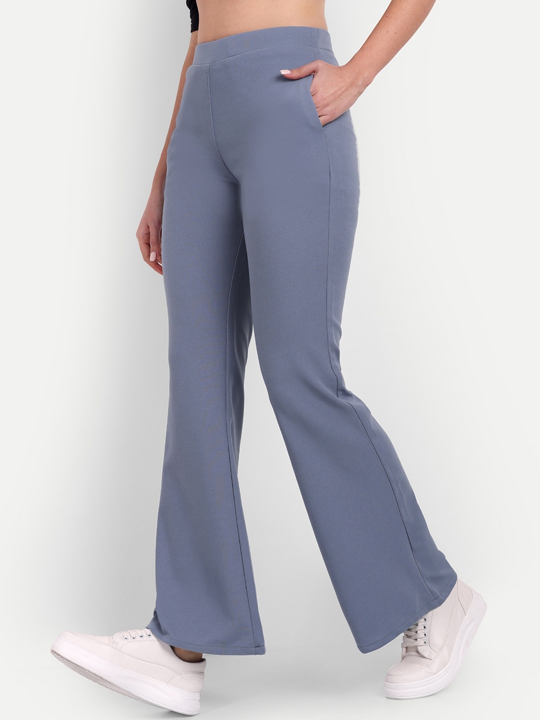 

BROADSTAR Women Relaxed Flared High-Rise Non Iron Bootcut Trousers, Grey
