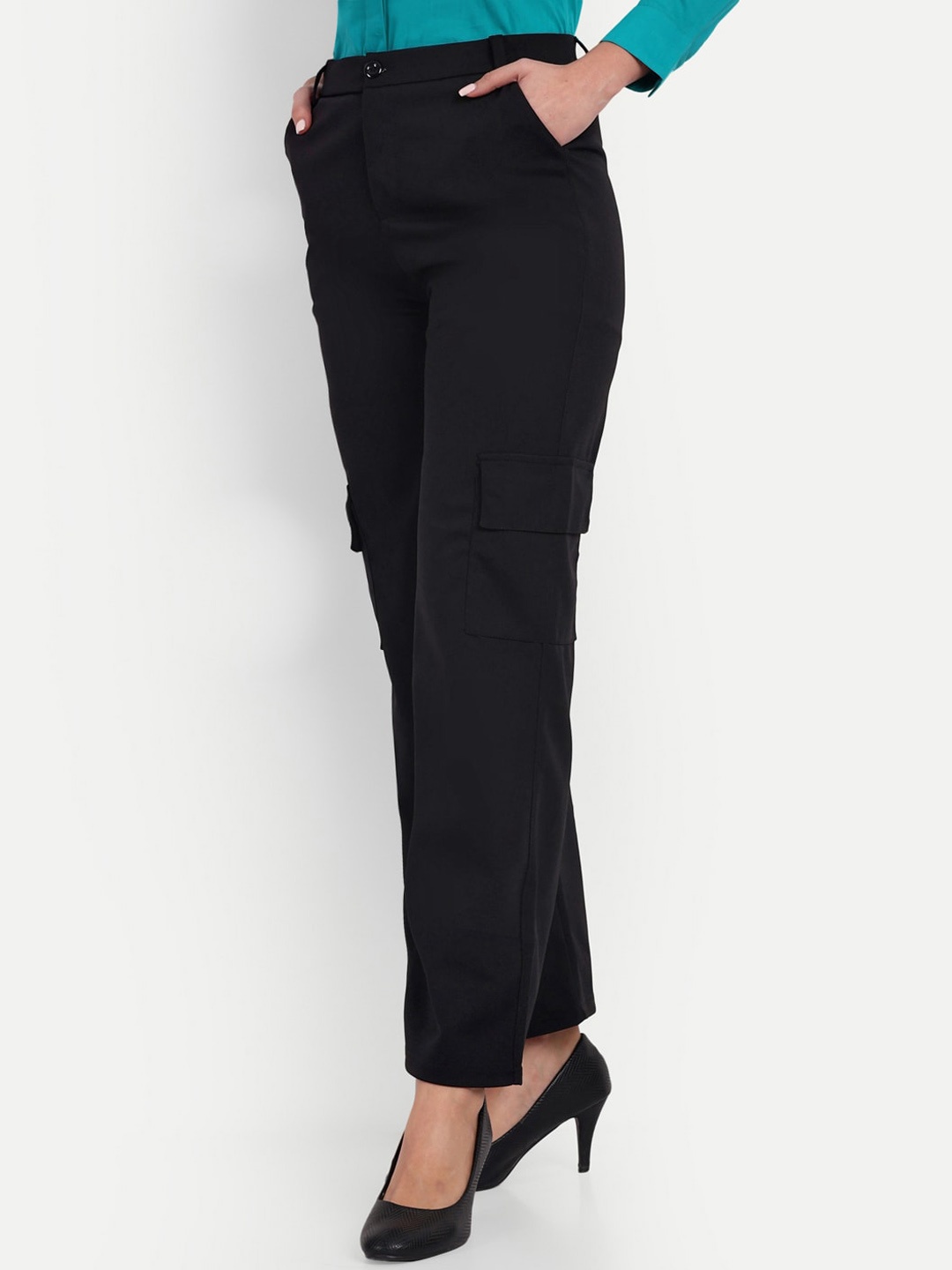

BROADSTAR Women High-Rise Smart Relaxed Fit Cargo Trousers, Black