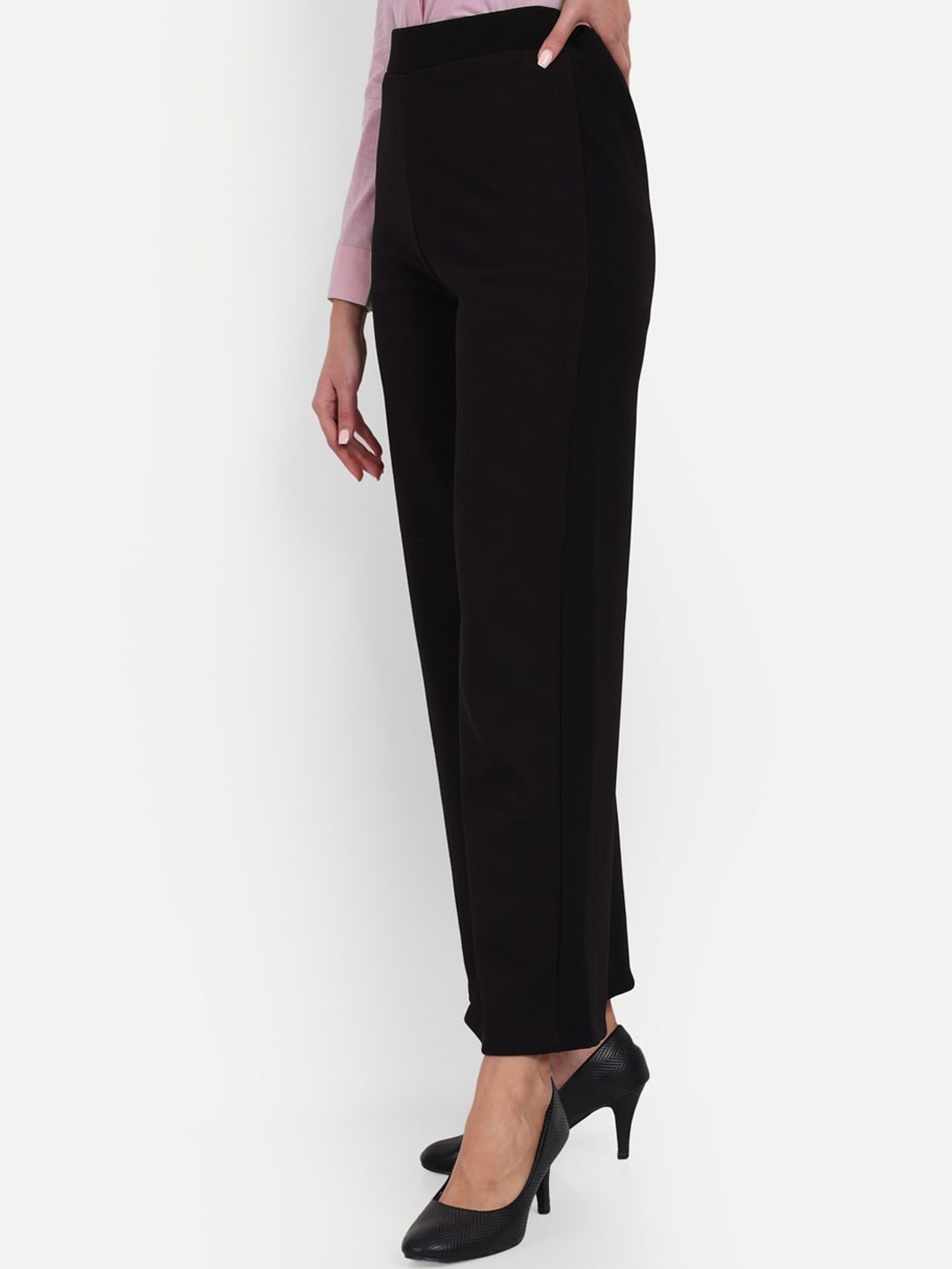 

BROADSTAR Women Smart Loose Fit High-Rise Easy Wash Parallel Formal Trousers, Black