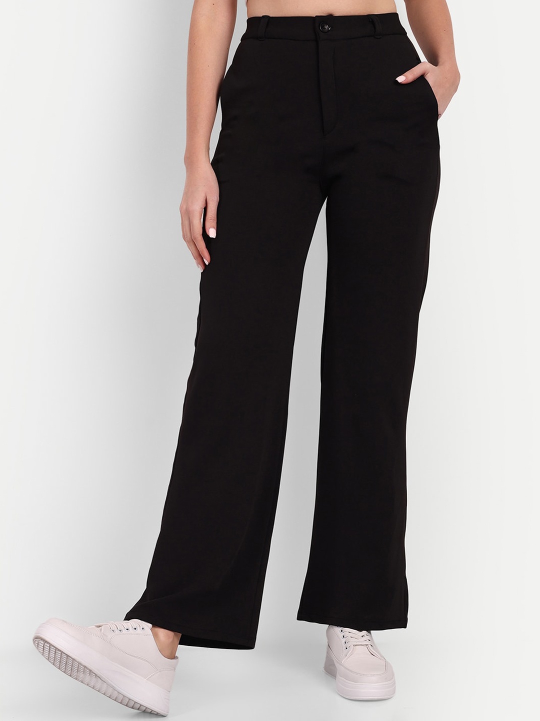 

BROADSTAR Women Straight Fit High-Rise Easy Wash Parallel Trousers, Black