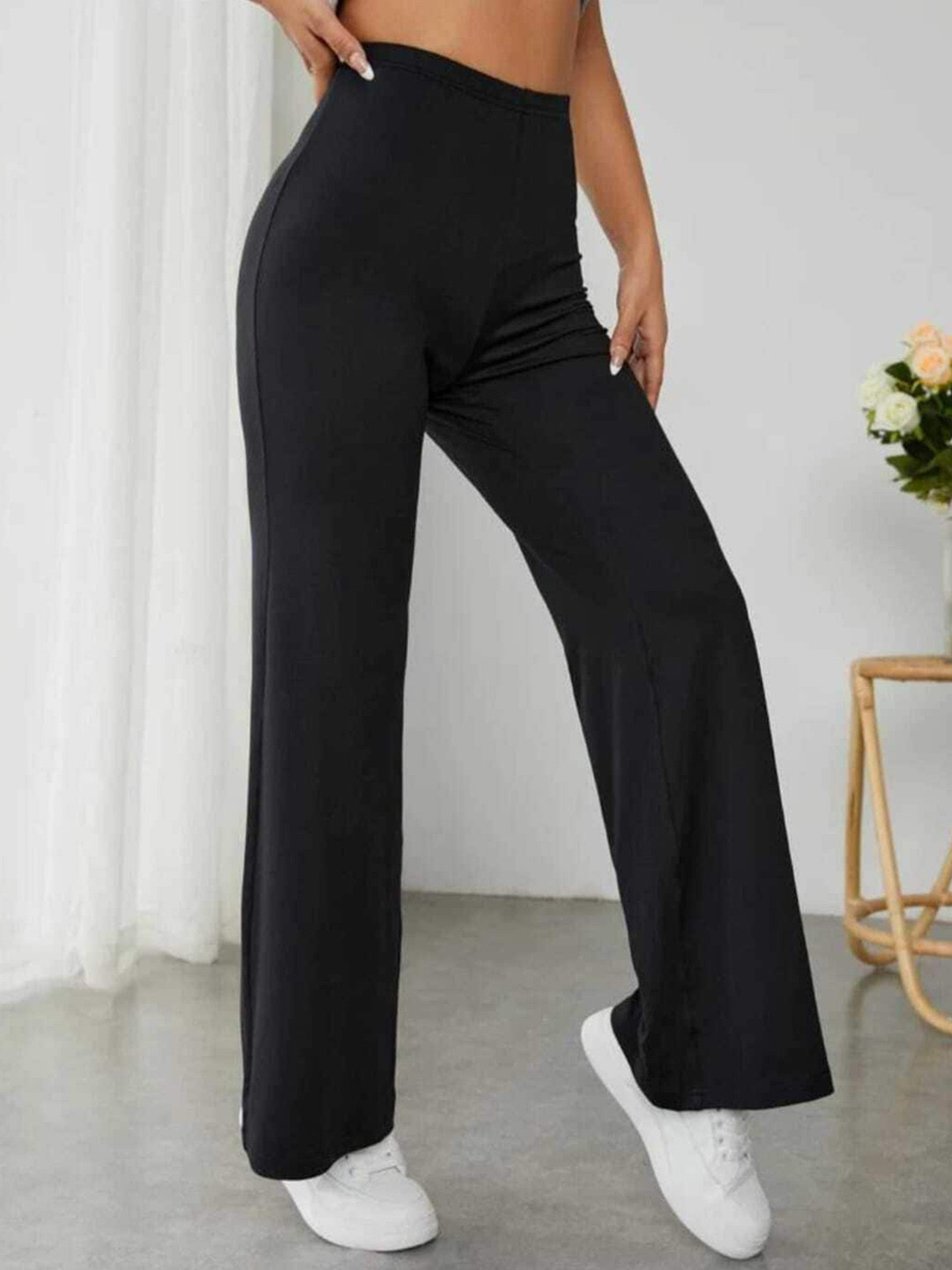 

BROADSTAR Women Classic Straight Fit High-Rise Easy Wash Bootcut Trousers, Black