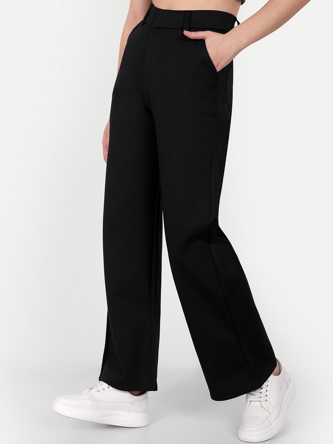 

BROADSTAR Women Smart Loose Fit High-Rise Easy Wash Regular Trousers, Black