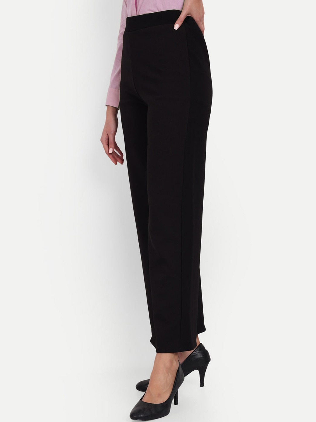 

BROADSTAR Women Smart Loose Fit High-Rise Easy Wash Formal Trousers, Black