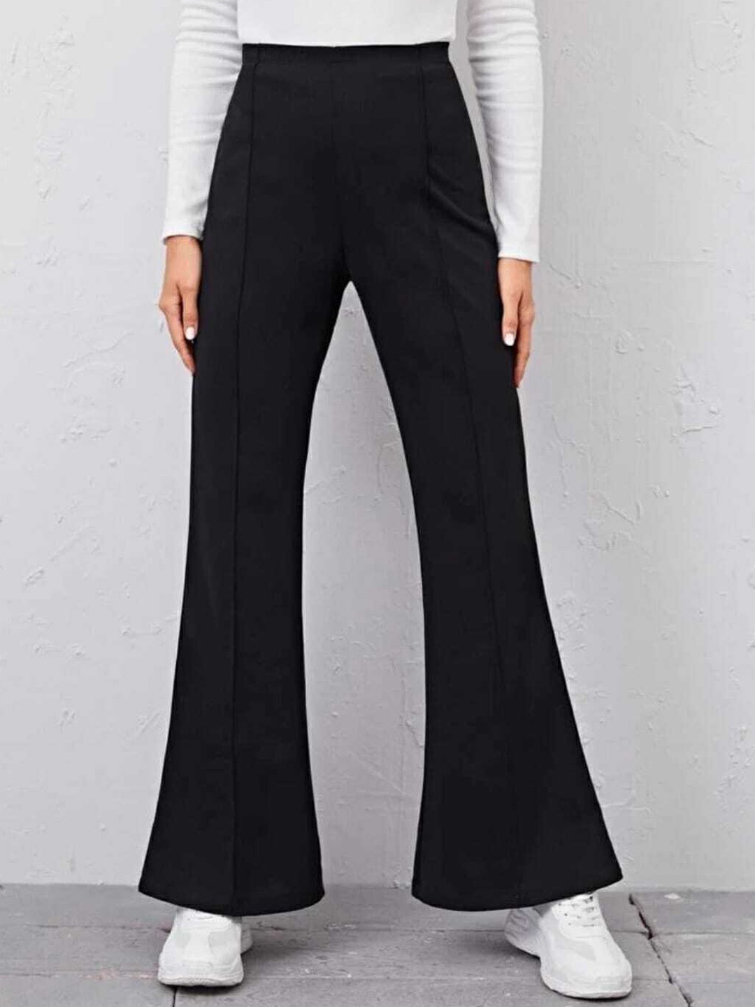 

BROADSTAR Women Classic Flared High-Rise Easy Wash Bootcut Trousers, Black