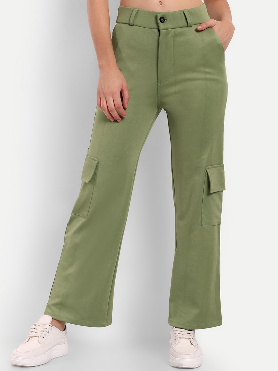 

BROADSTAR Women Relaxed Straight Fit High-Rise Easy Wash Cargos, Green