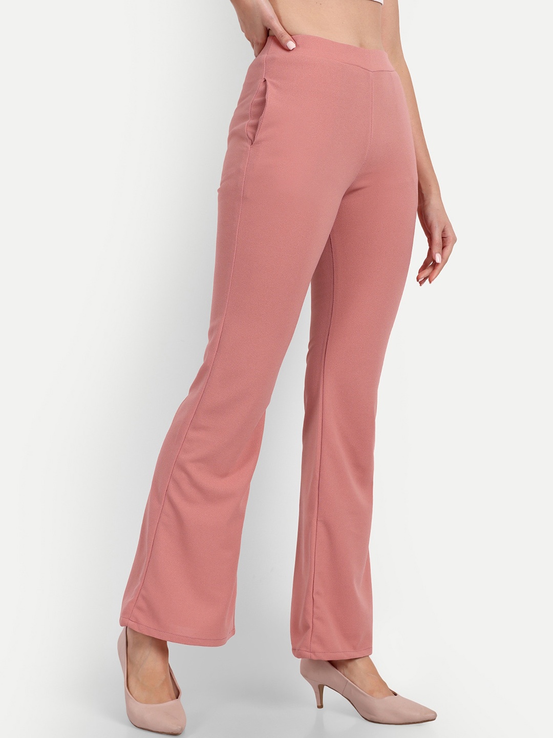 

BROADSTAR Women Relaxed Flared High-Rise Non Iron Trousers, Pink