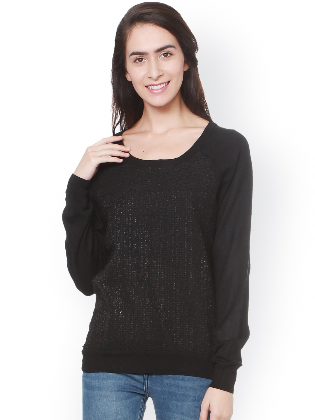 

Allen Solly Woman Women Black Self Design Sweater Vest
