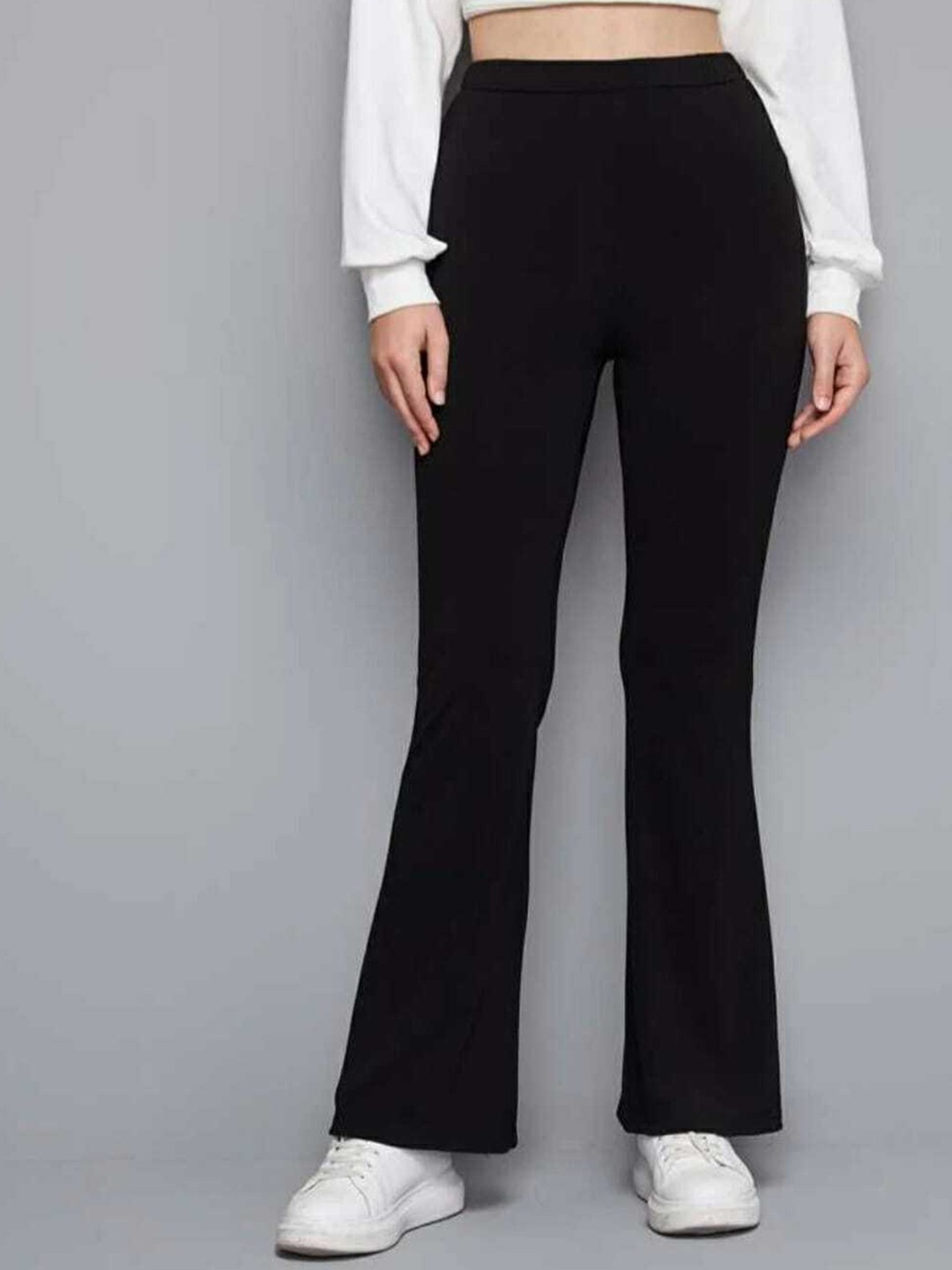 

BROADSTAR Women Relaxed High-Rise Easy Wash Flared Bootcut Trousers, Black
