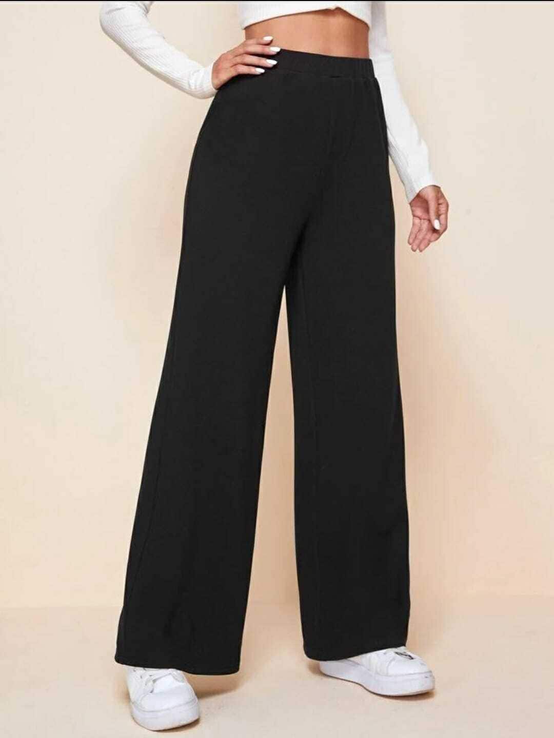 

BROADSTAR Women Classic Straight Fit High-Rise Easy Wash Parallel Trousers, Black