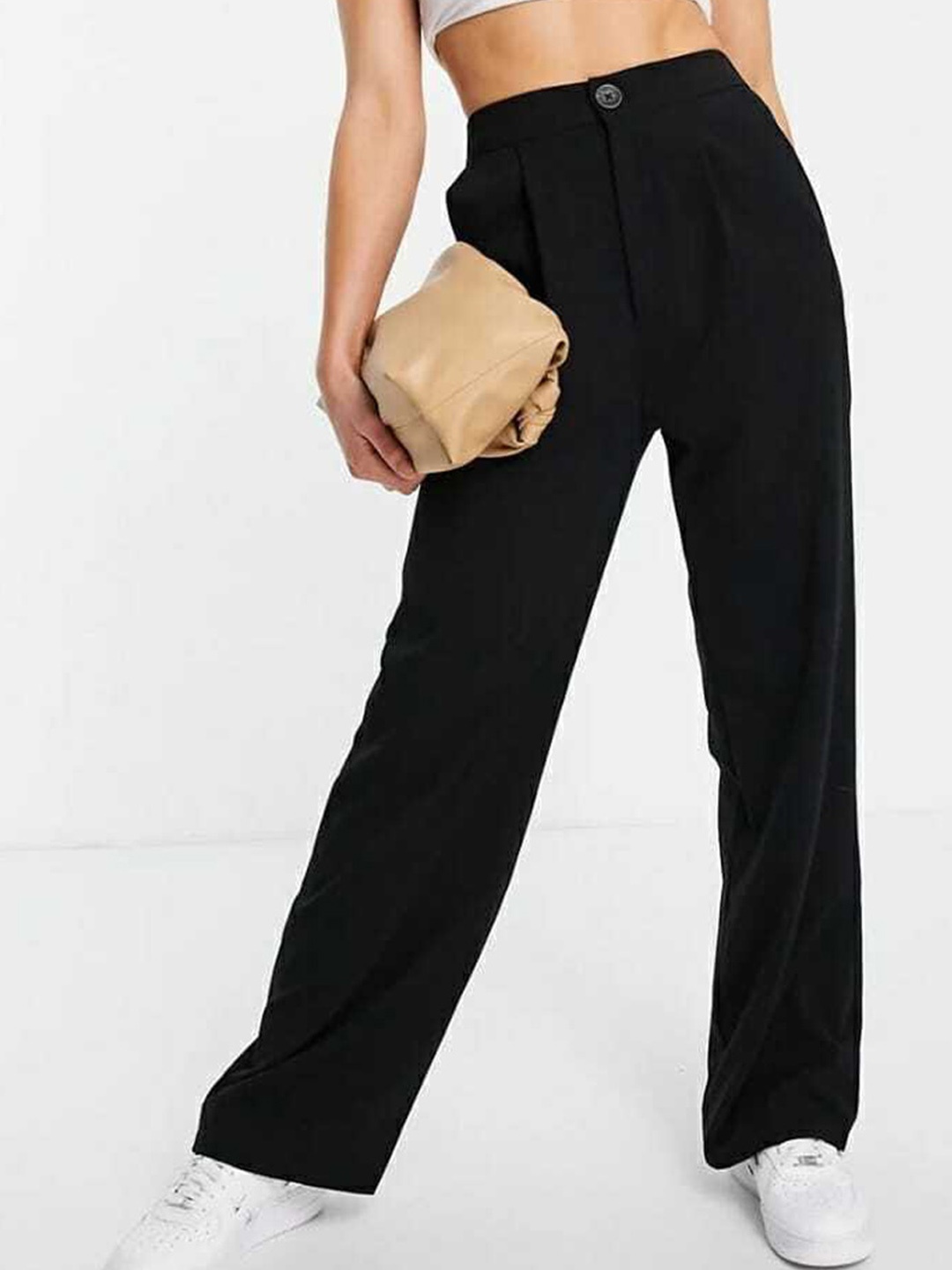 

BROADSTAR Women Smart Loose Fit High-Rise Easy Wash Pleated Parallel Trousers, Black